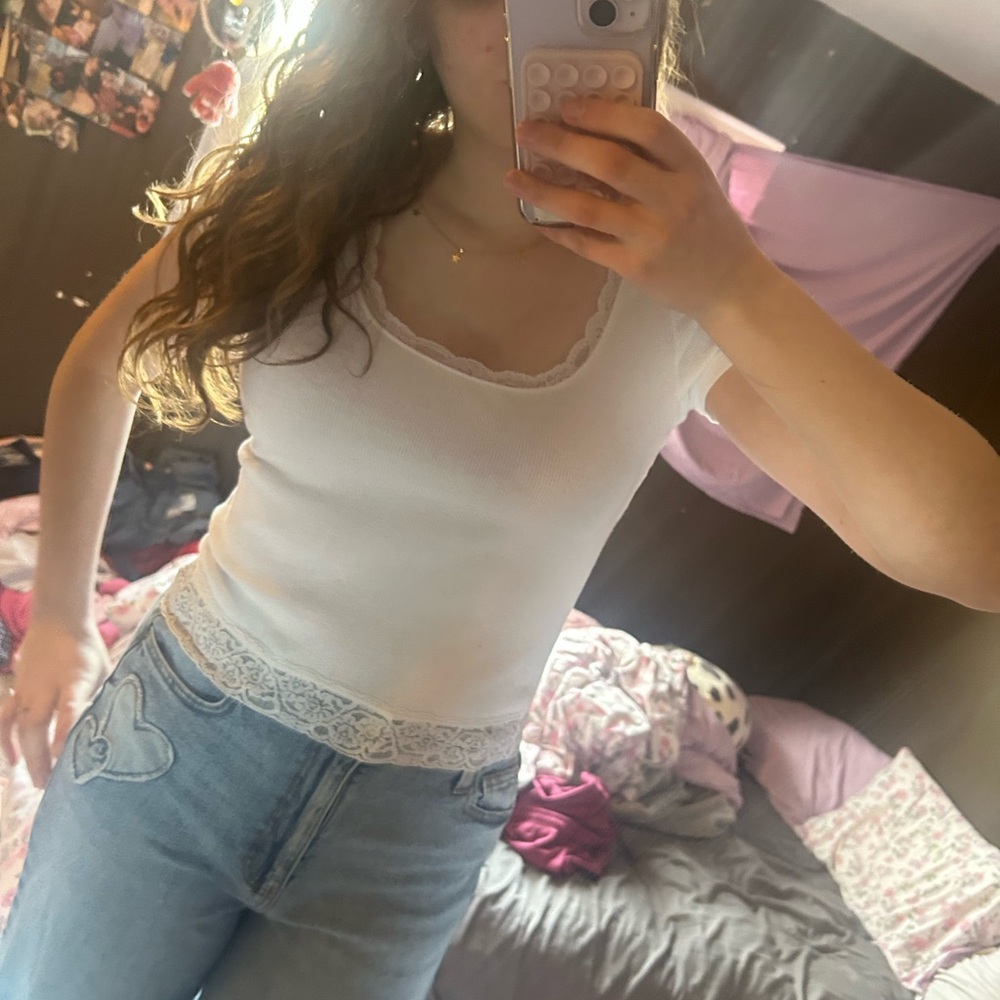 White Hollister Lace Trim Women's Top